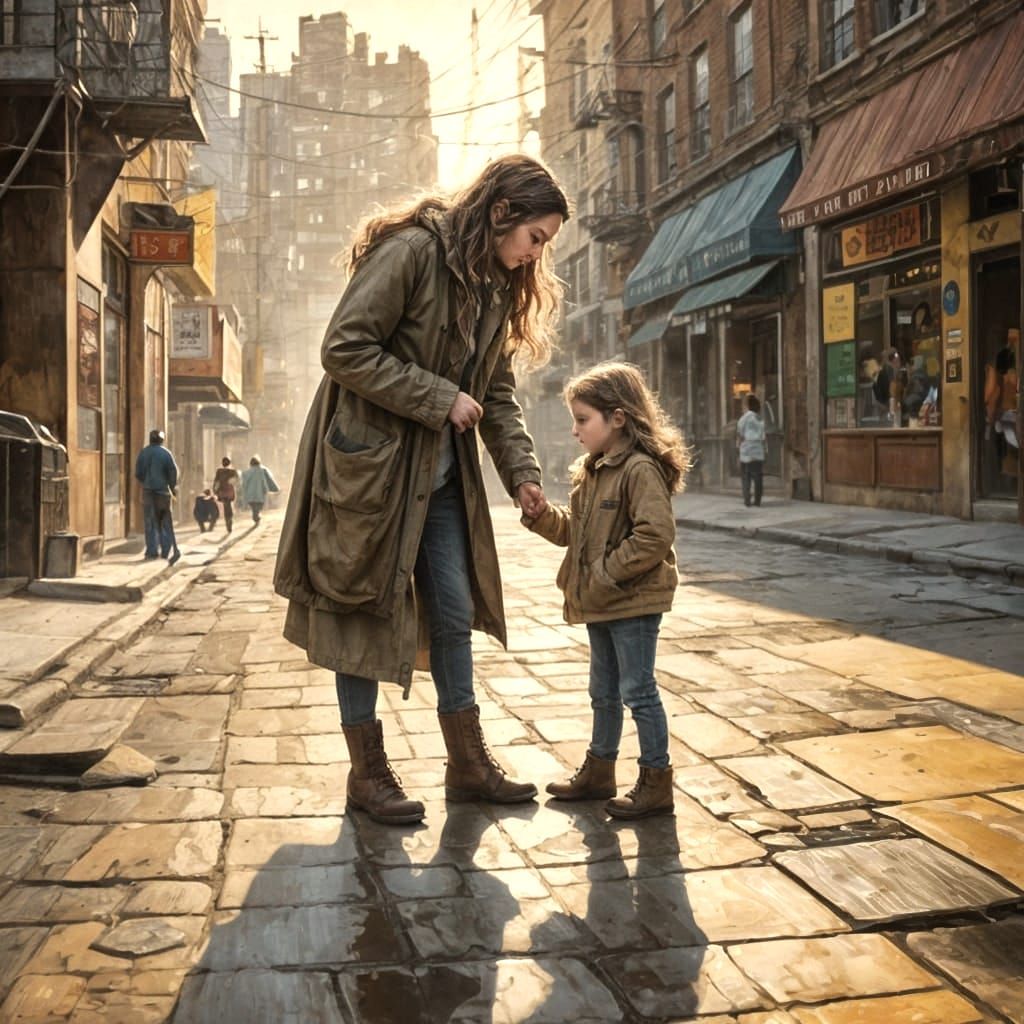 Mother and Son Find Coin, Oil Painting
