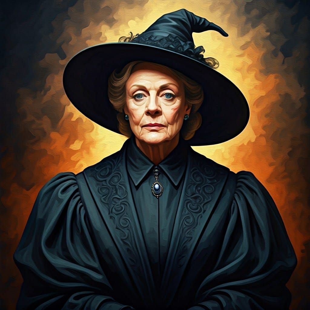 Maggie Smith as a Witch in Impressionist Oil Portrait