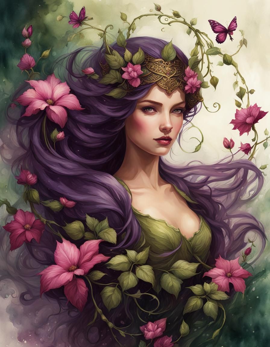 Watercolor Fairy Flower Border in Sepia Tones