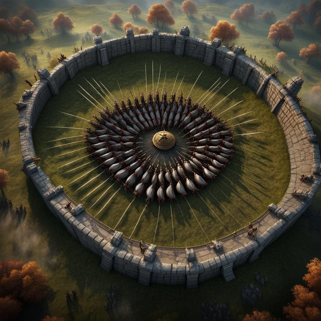Knights Shield Wall Formation in Detailed Matte Painting