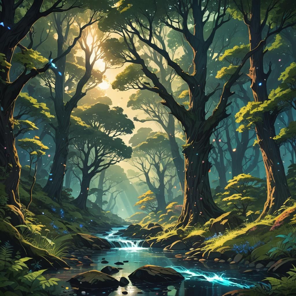 Anime Nature Wallpaper in Digital Illustration Style
