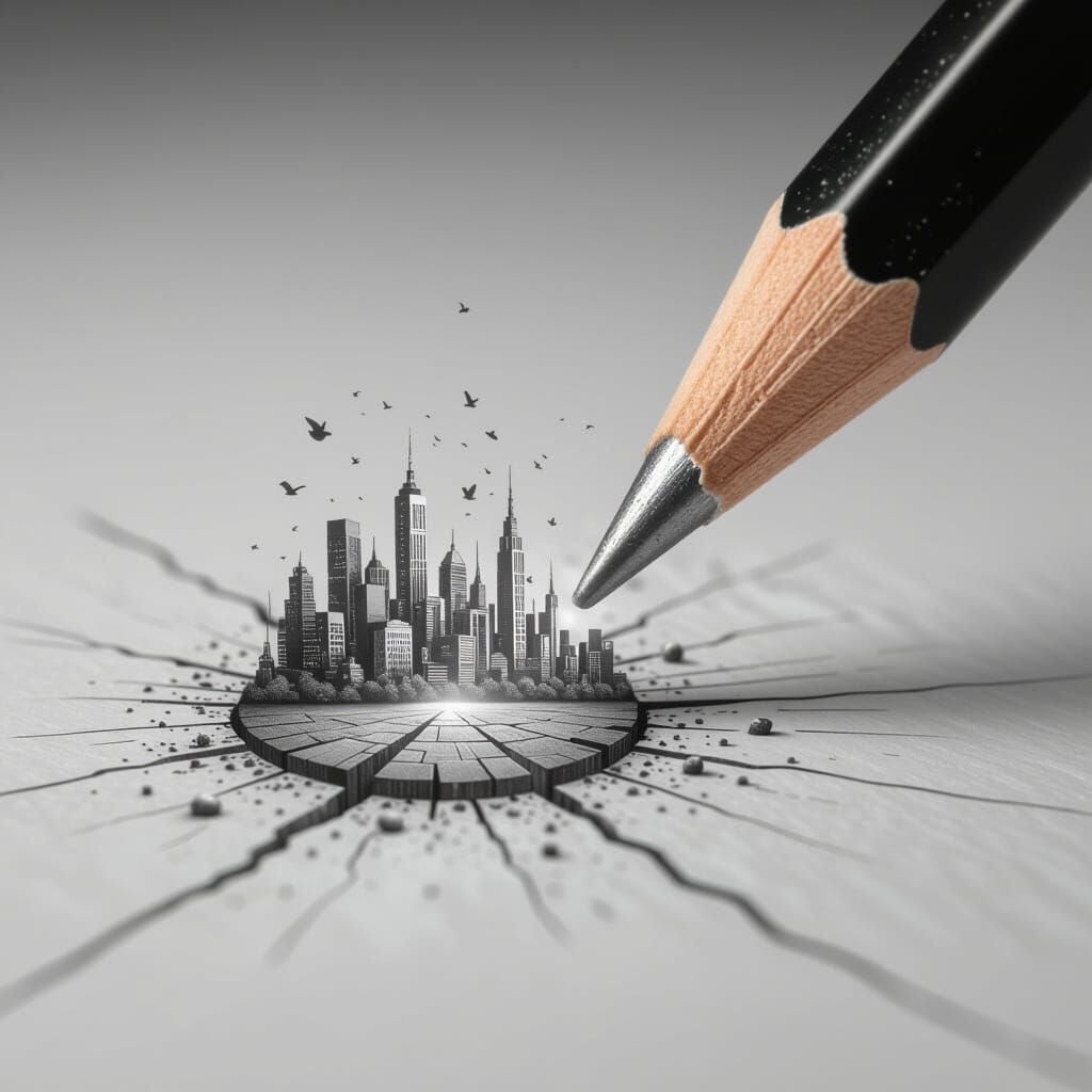 Pencil Tip Transforms into Vibrant Living Scene