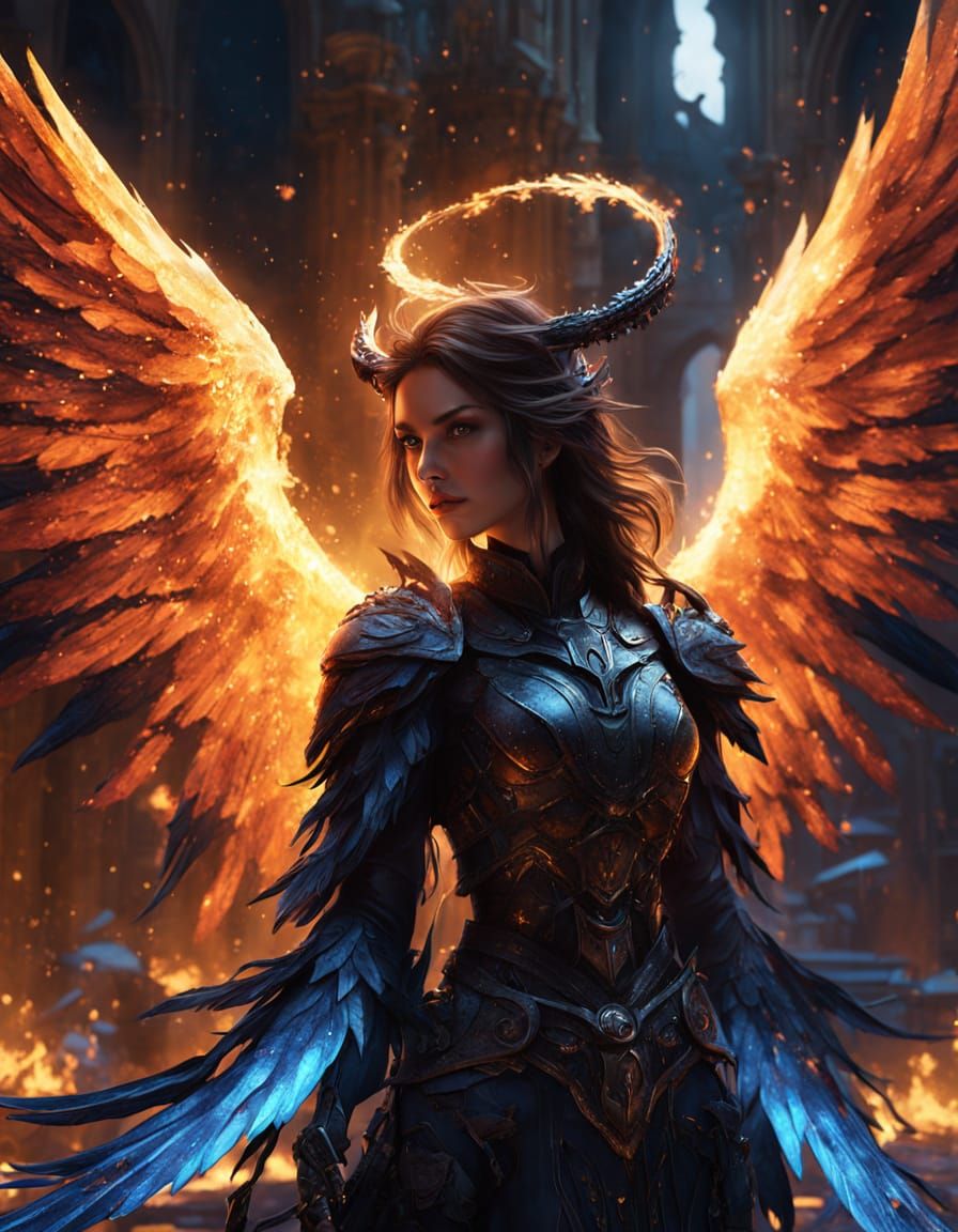 Angelic Demon Embrace in Oil Painting Style