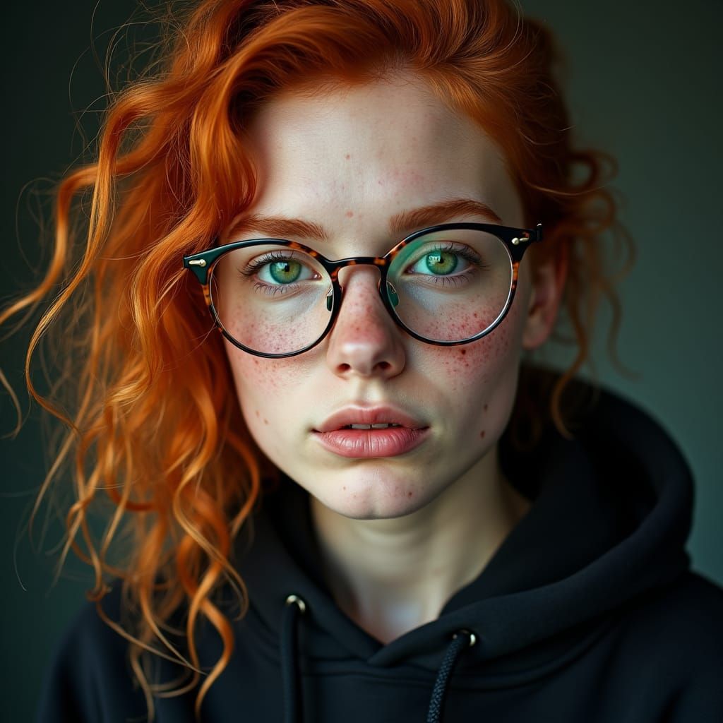 Portrait of a Freckled Girl with Green Eyes