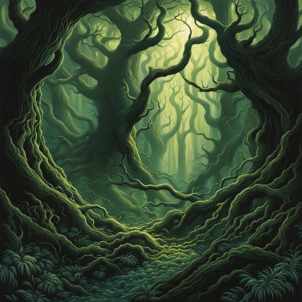 Eldritch Forest Illustration in Dark Fantasy Style