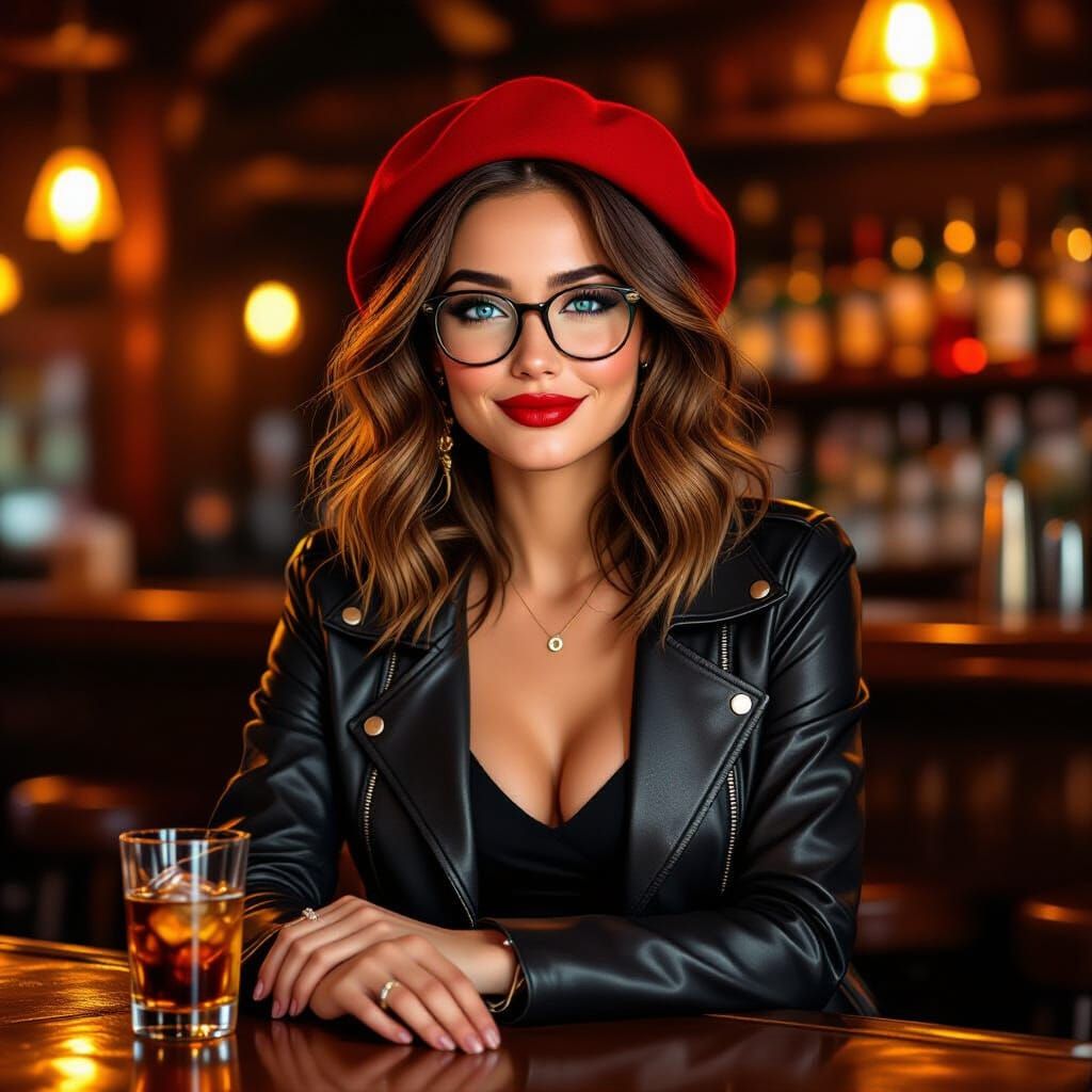 Woman Leaning on Bar in Cozy Bar Light