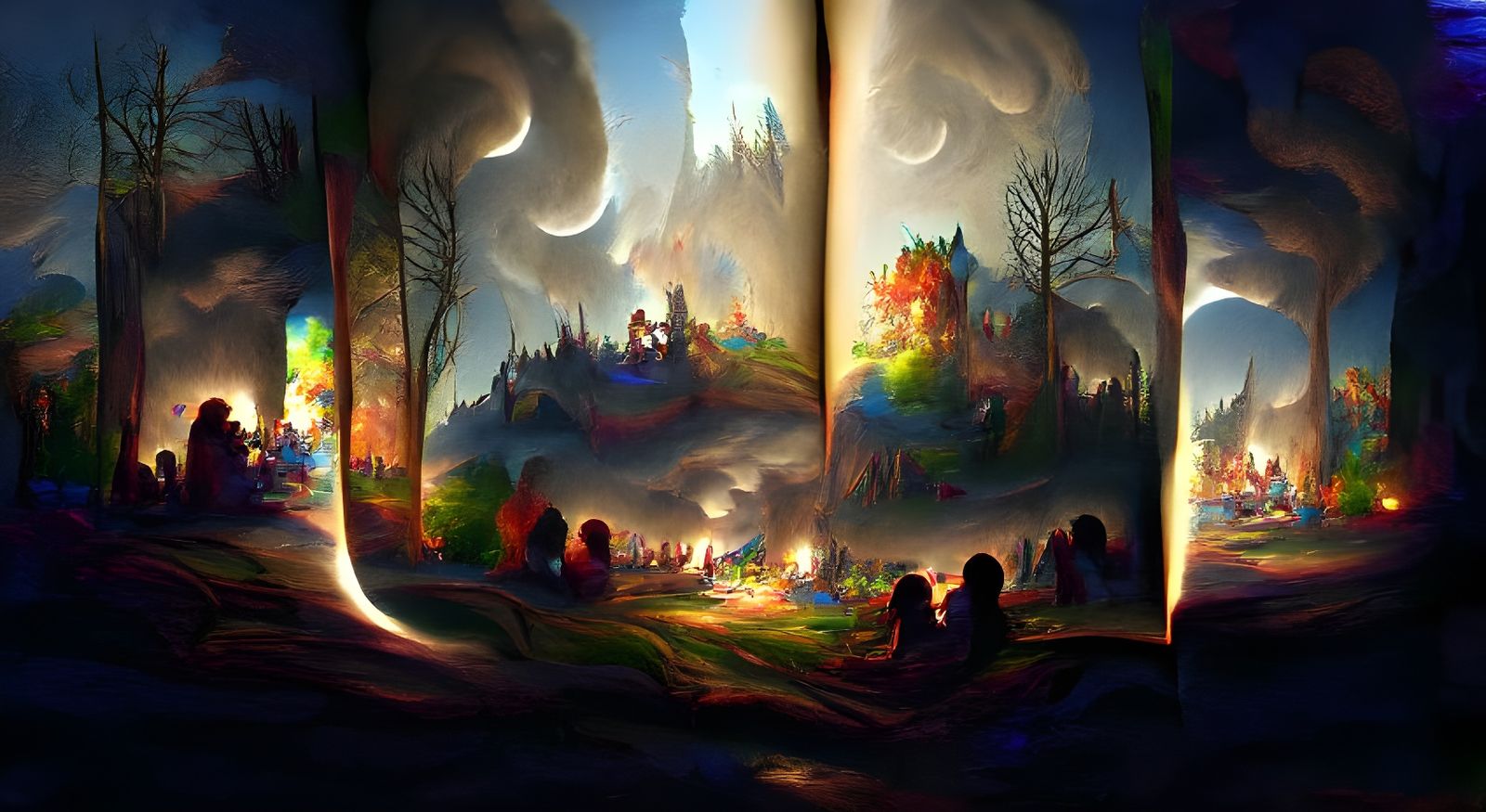 Renaissance Bonfire in Otherworldly Landscape