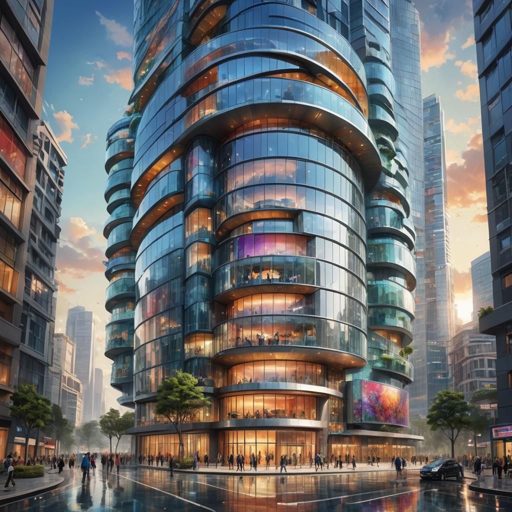 Elliptical Glass and Steel Building Exterior