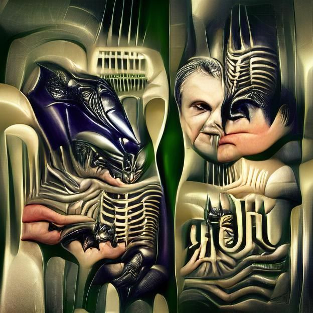 Batman and Joker in Art Deco Giger Style