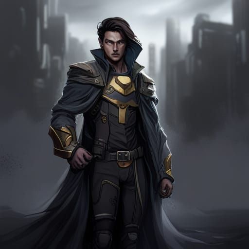 Cyberpunk Character with Shredded Cape, Digital Art