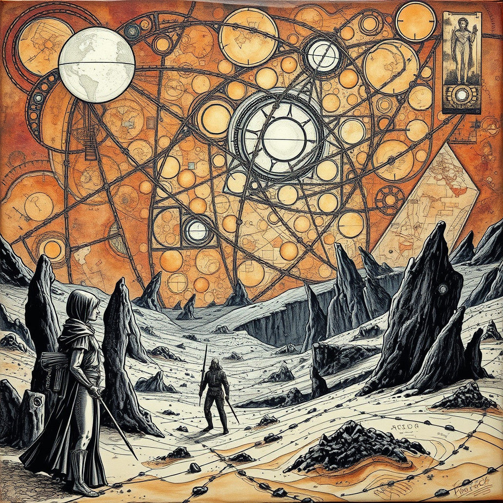 Dune Mystical Scene in Impasto Line Art