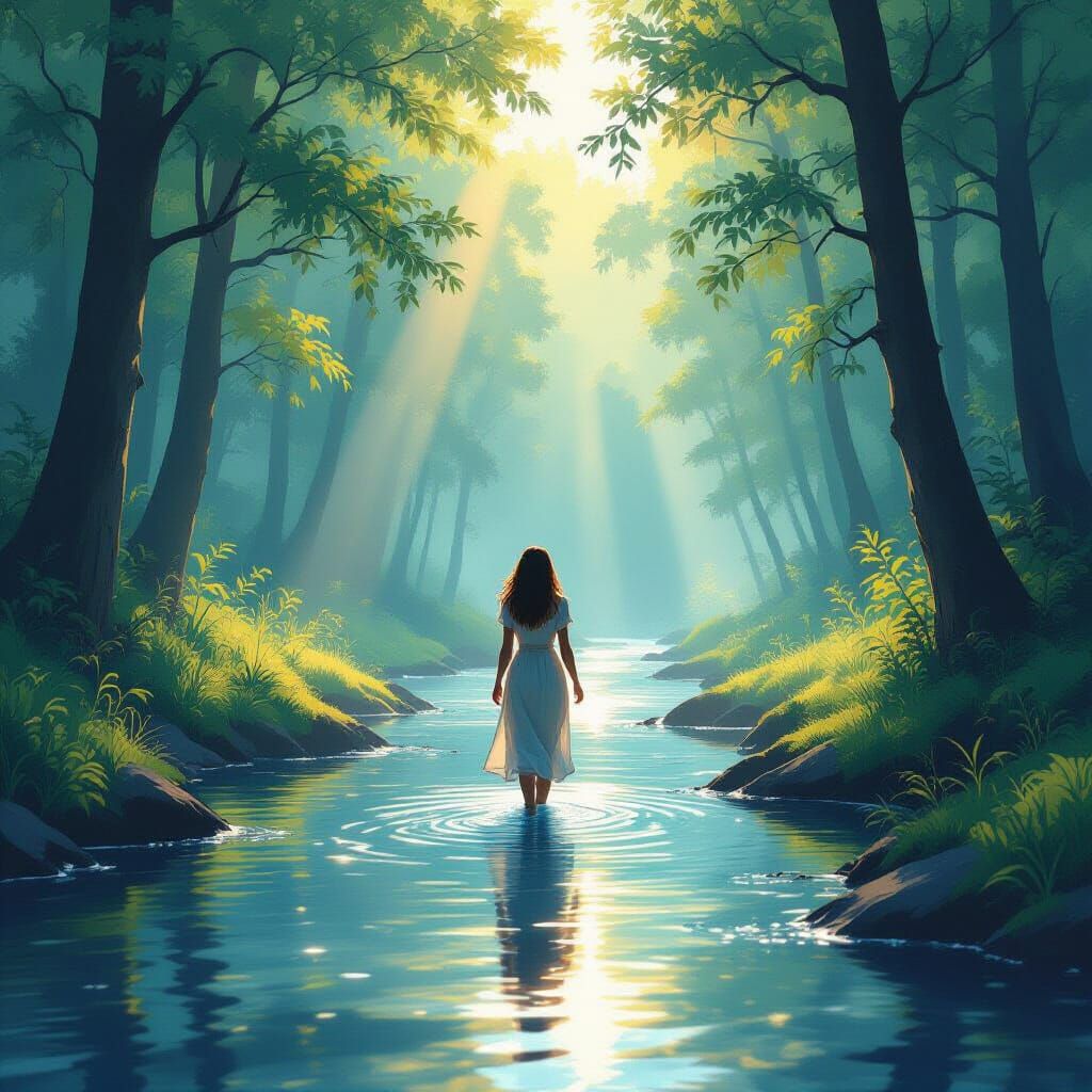 Ethereal Woman in Forest Landscape