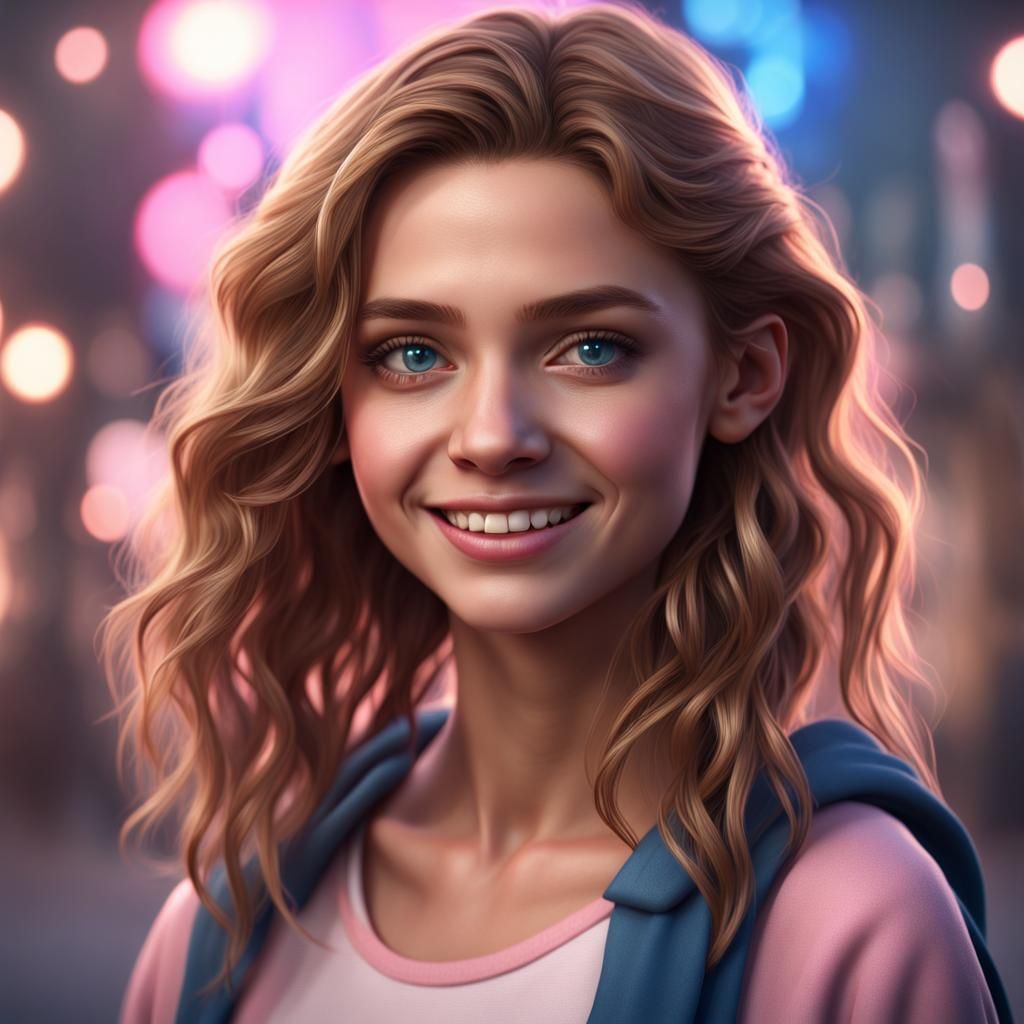 Smiling Teenage Girl Portrait in Detailed Digital Painting