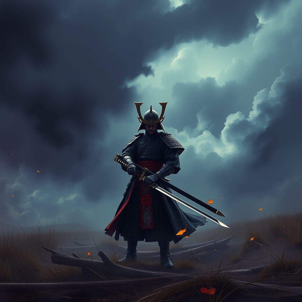 Samurai Jack of Spades on Stormy Battlefield