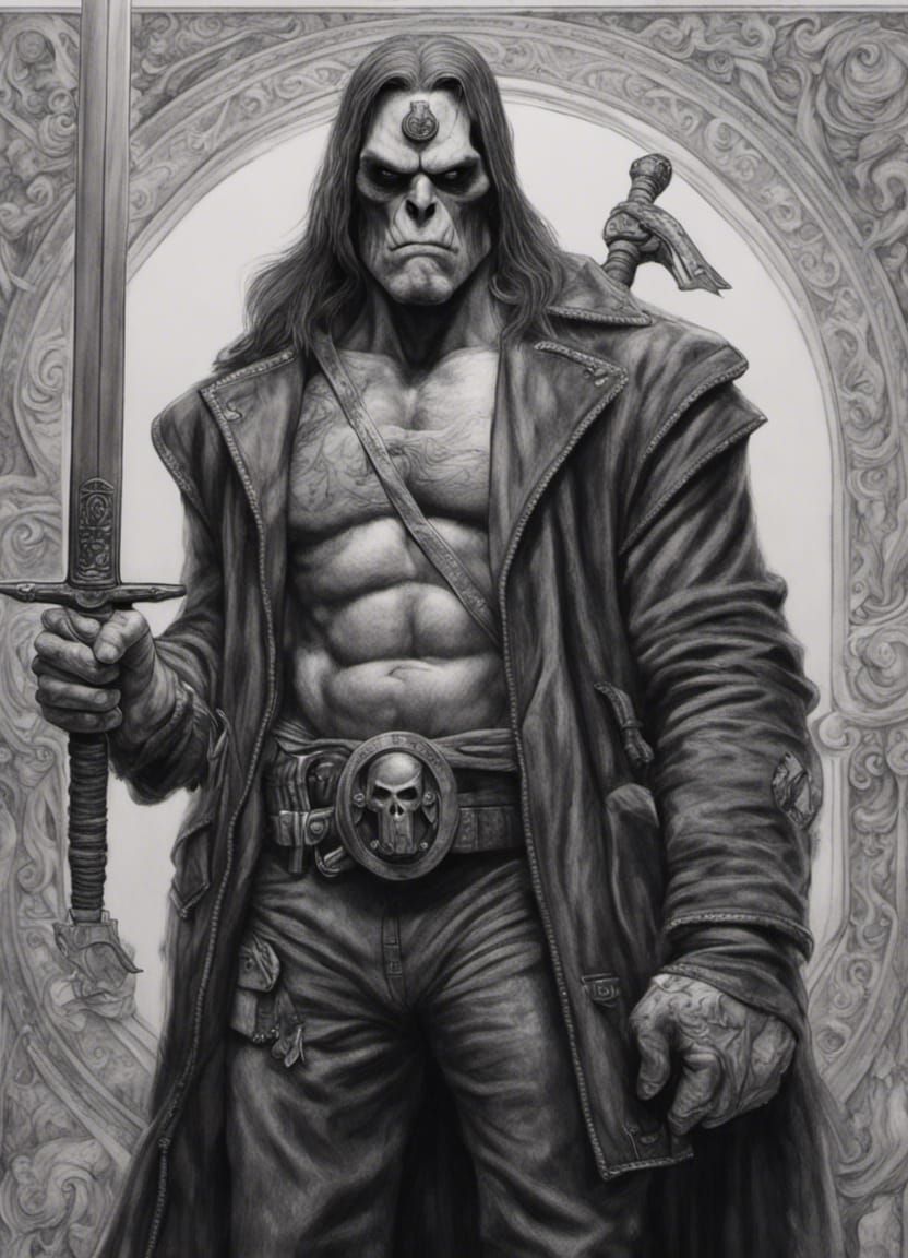 hellboy holding a sword