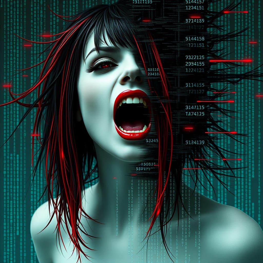 Vampire Glitch Art: Sensual Fantasy in Digital Style