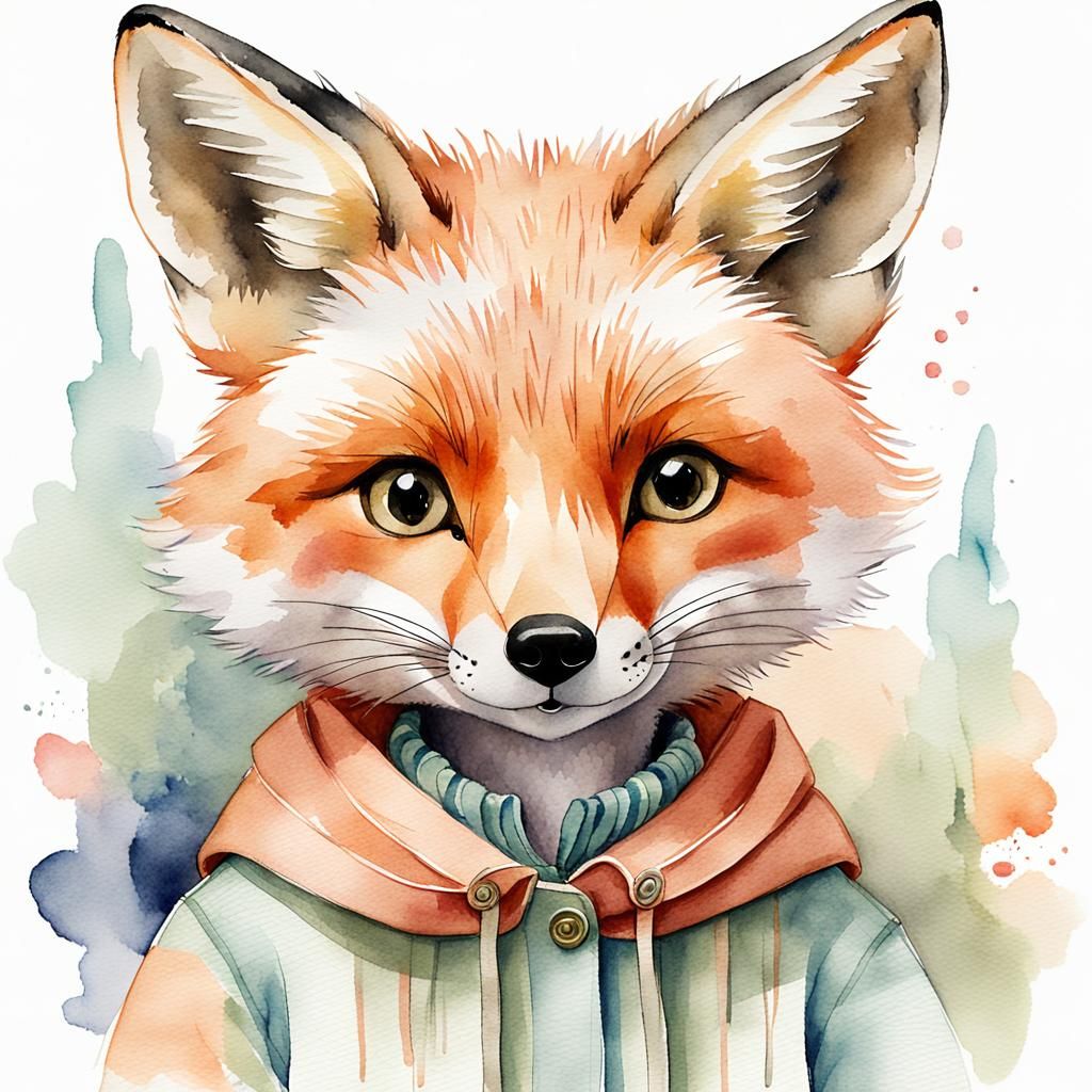 Watercolor Fox Portrait in Children's Book Style