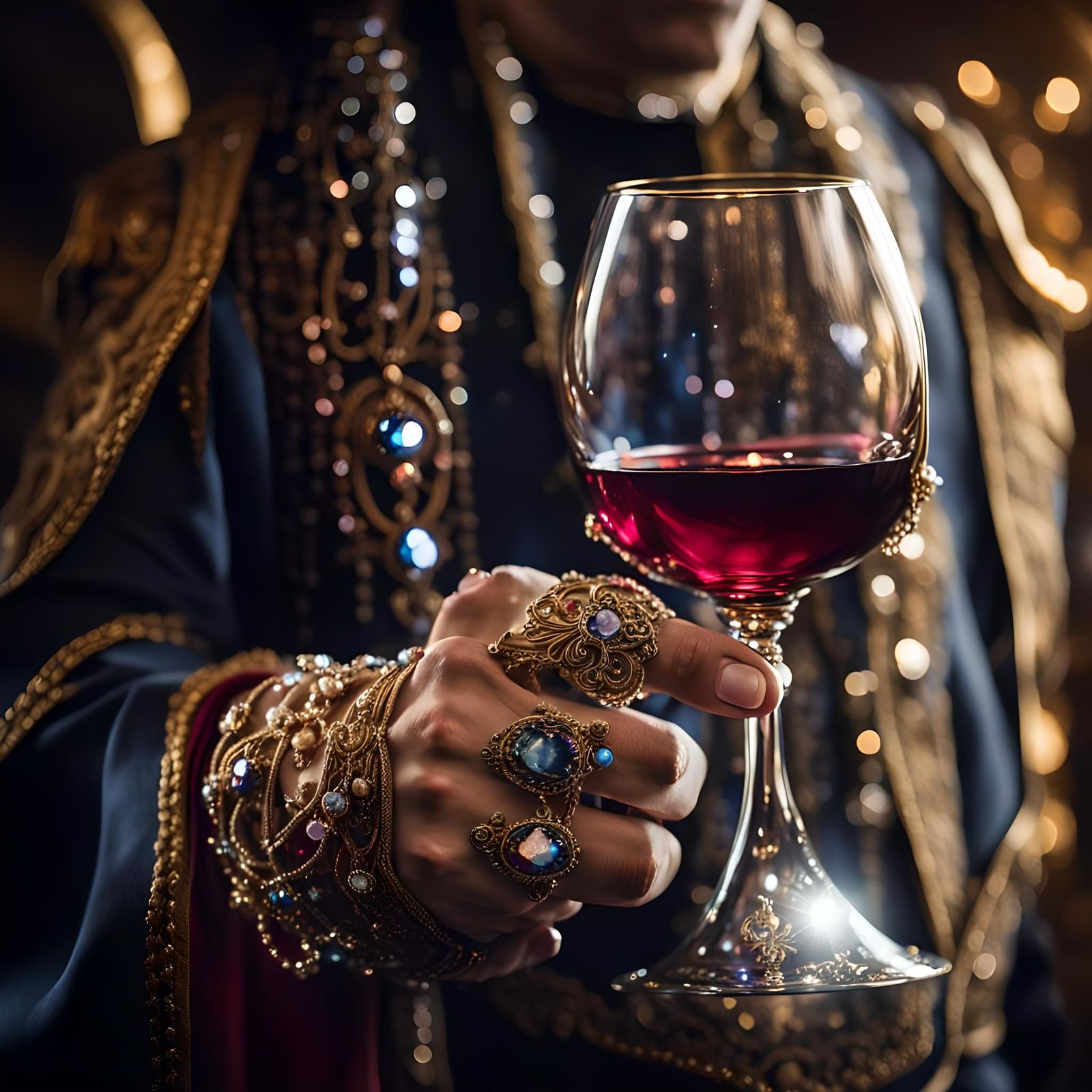 Sparkling Wine Glass in Starry Night