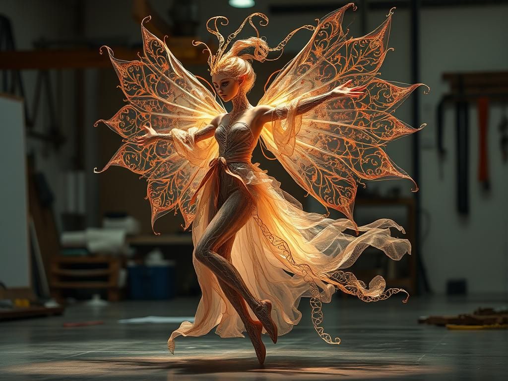 Holographic Ribbon Dancer Automaton in Holopunk Style