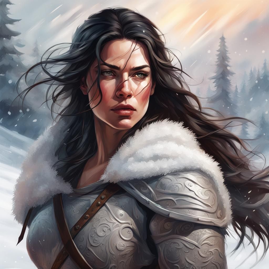Winter Warrior in Hyperrealistic Splash Art Style