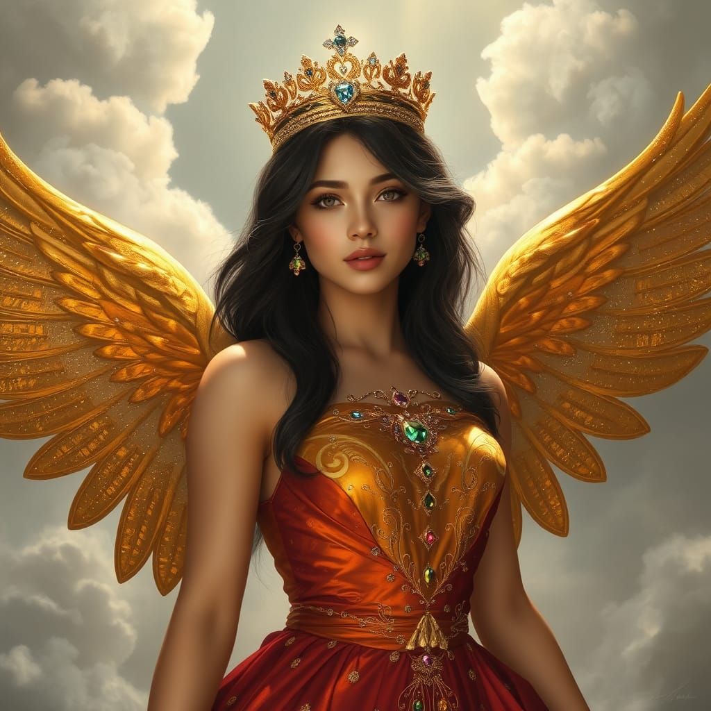 Glittering Angel in a Cloudy Sky: Fantasy Art