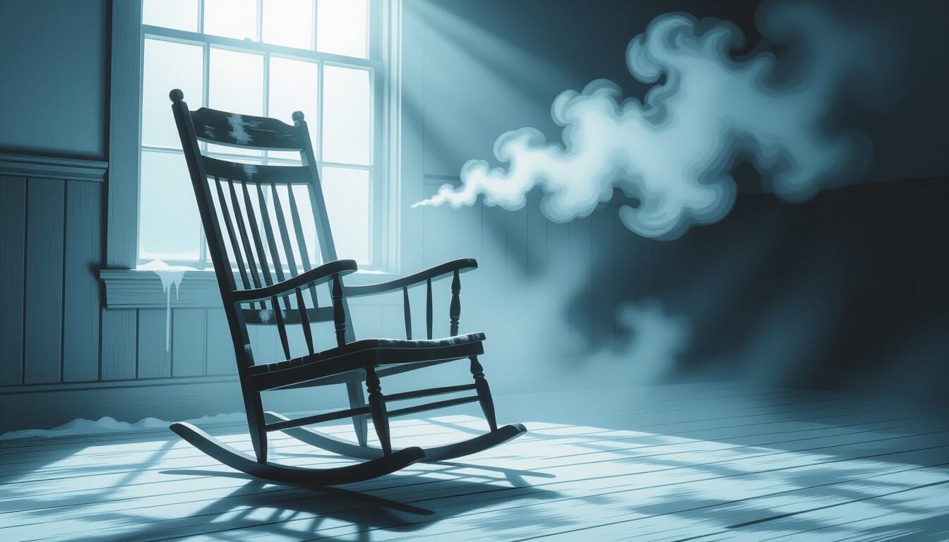 Eerie Rocking Chair in Silence: Oil Painting Illustration