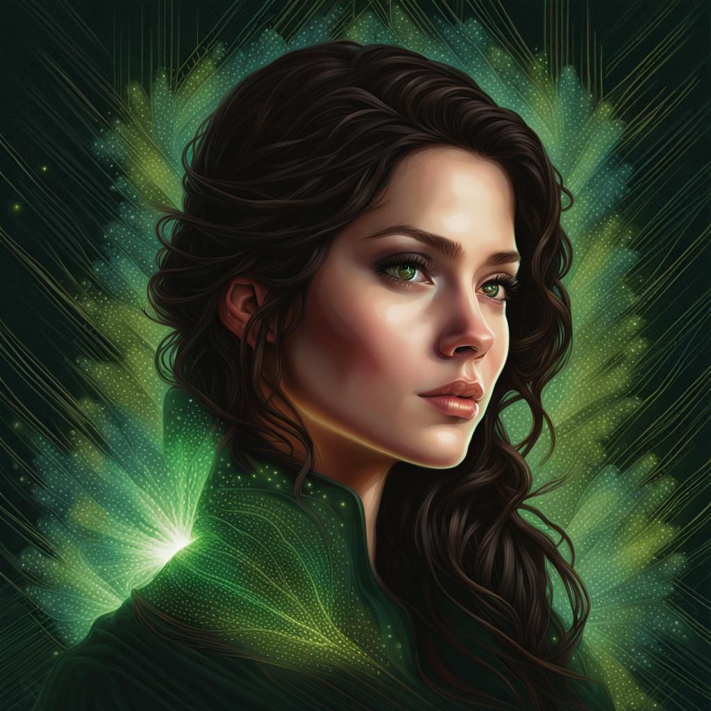 Moonlit Brunette Portrait with Fractal Stars