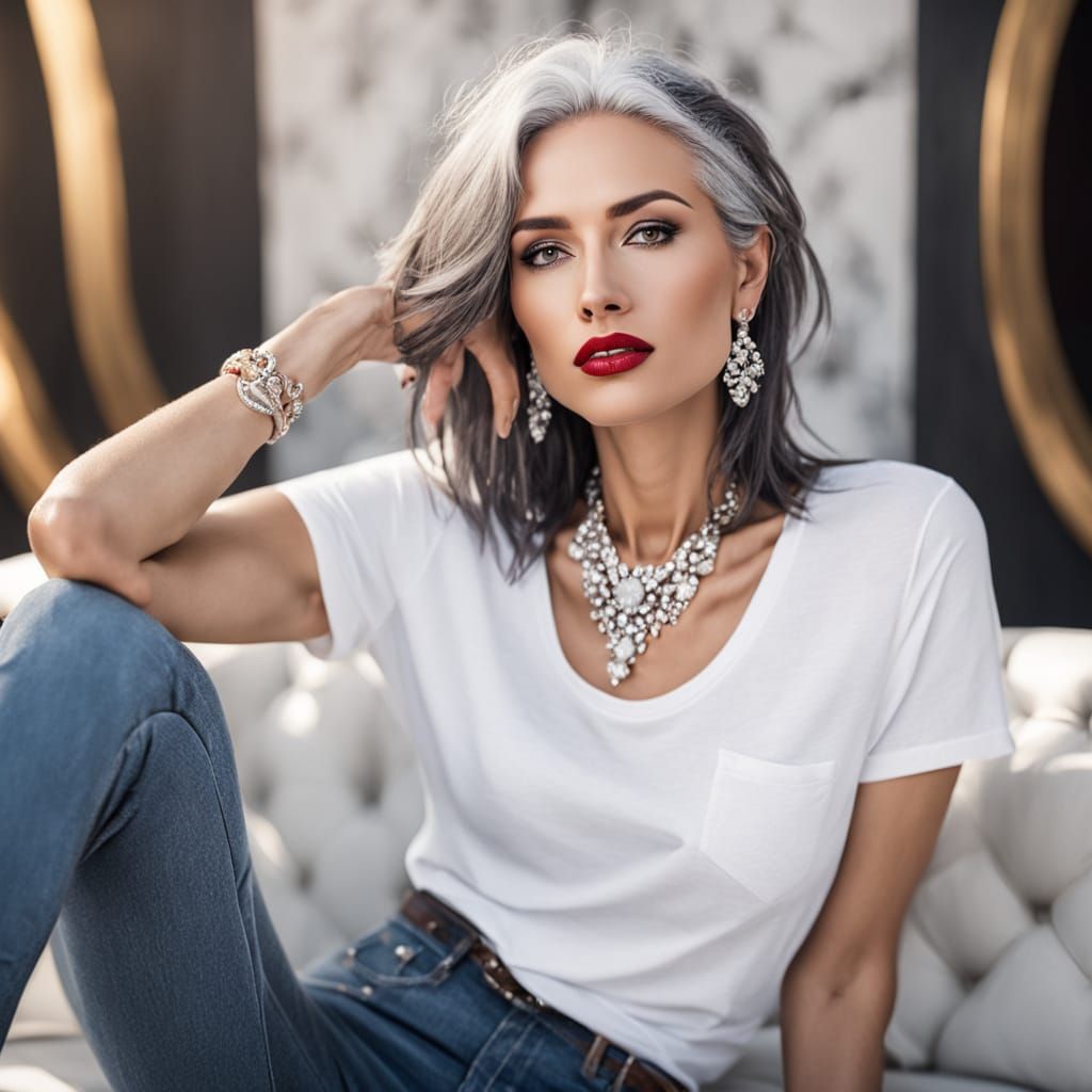 Elegant Woman Surrounded by Luxe Jewels