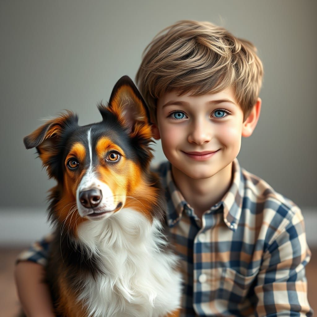 Heartwarming Portrait of Boy and Collie Dog in Classic Style