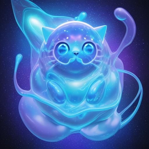 Cosmic Slime Cat Among Shooting Stars