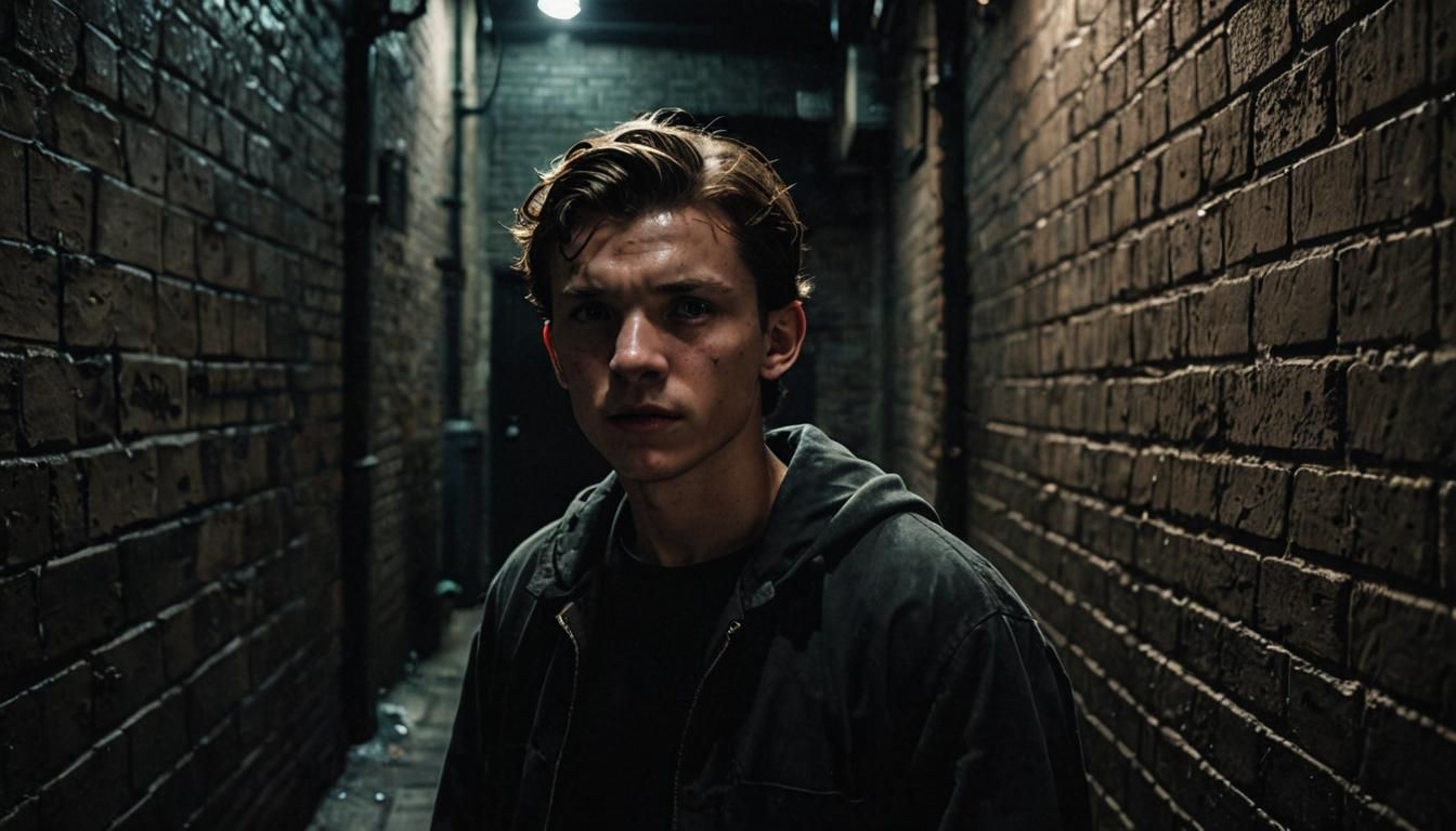 Cinematic Bat Boy in Dark Alley Film Still