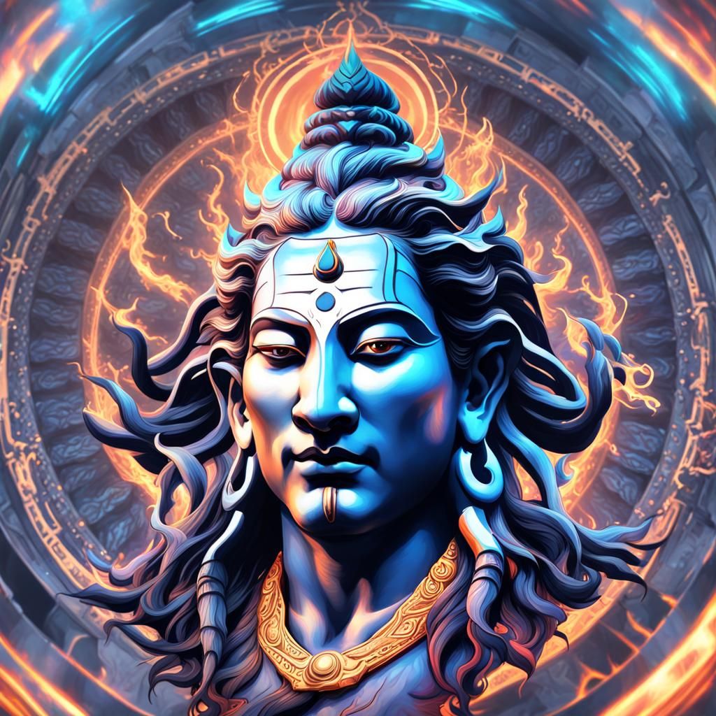 Dancing Shiva with Psychedelic Tree, Digital Art