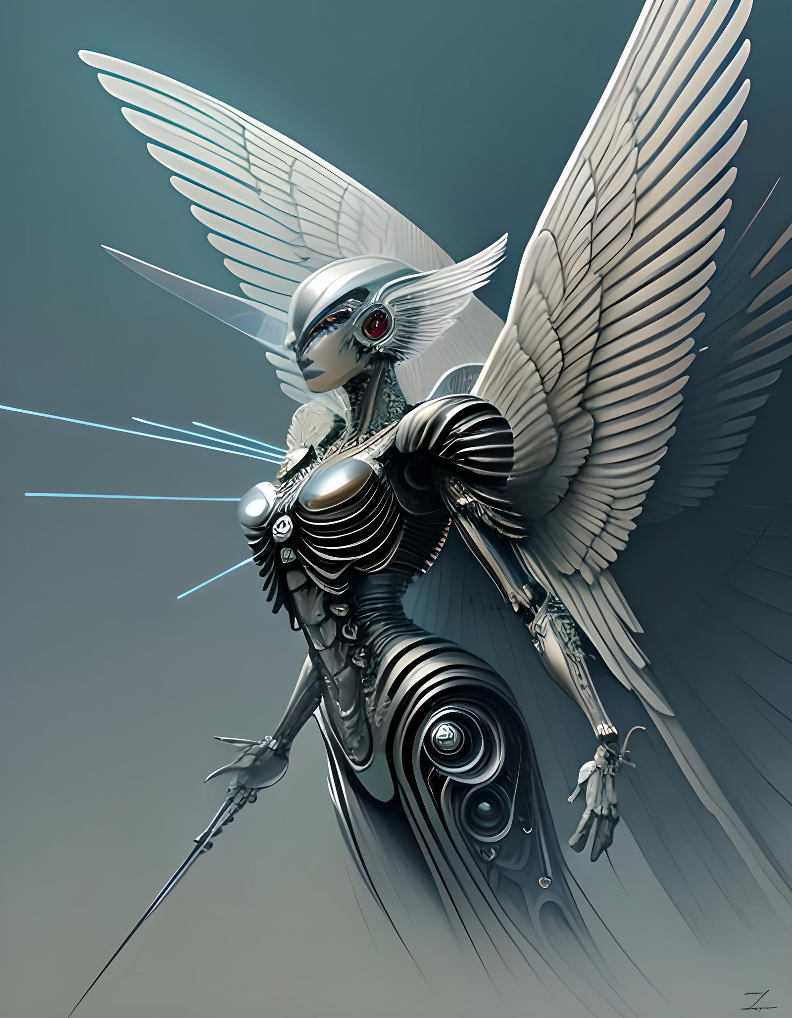 Ethereal Angel Wings Blueprint in Technical Drawing Style