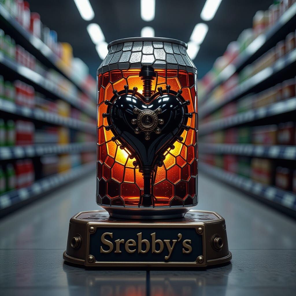 Steampunk Mosaic Glass Soda Can with Heart Mechanism