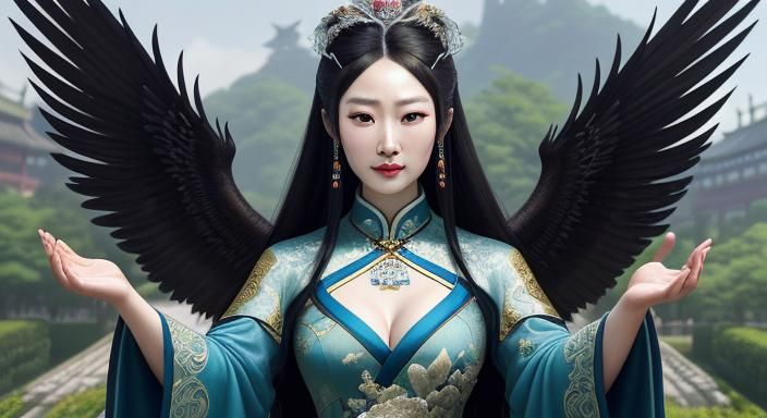 Hyperrealistic Portrait of Queen Mu Yanling in Garden