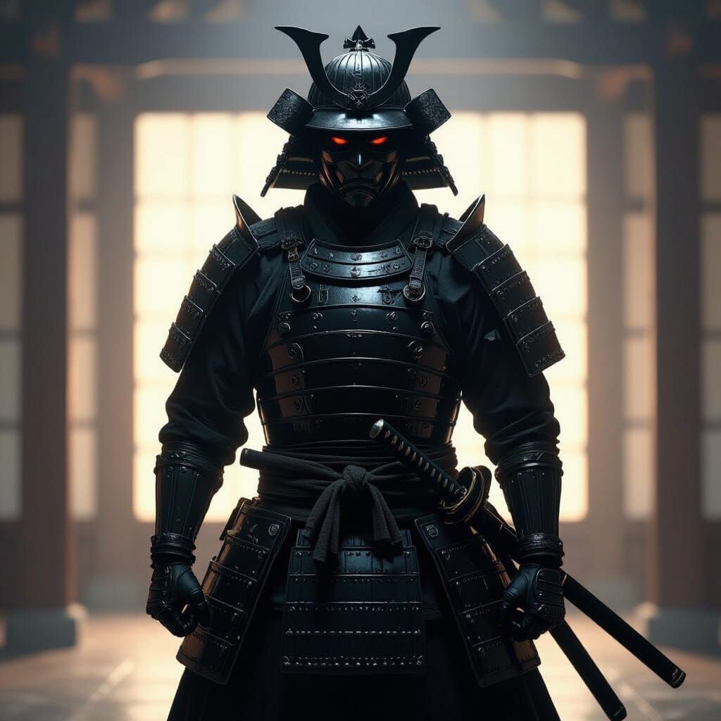 Samurai Warrior in Dark Armor, Hyper-Realistic 8K