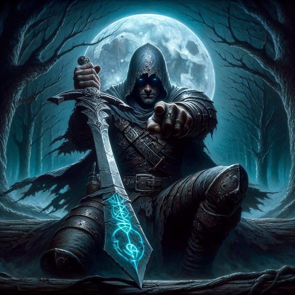 Dark Fantasy Warrior Defies the Viewer with Glowing Rune Swo...