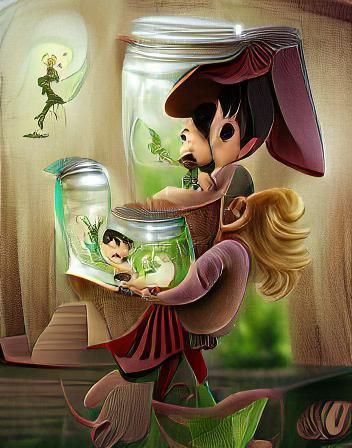 Captain Hook Captures Tinkerbell: Cel-Shaded Illustration