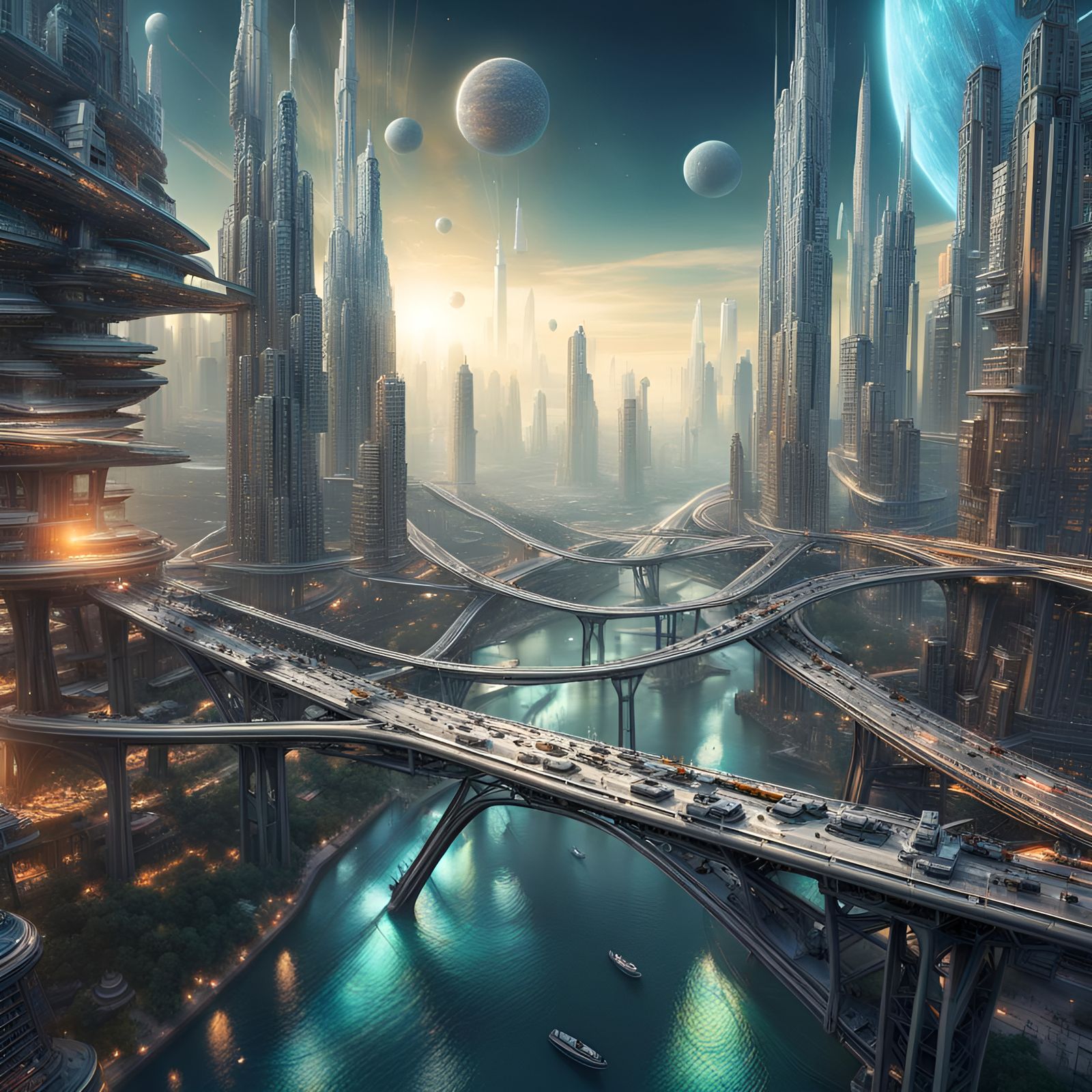 Futuristic Intergalactic Cityscape in Hyperreal Detail
