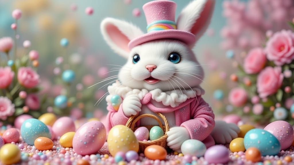 Marshmallow Easter Bunny in Sugar Suit on Spring Day