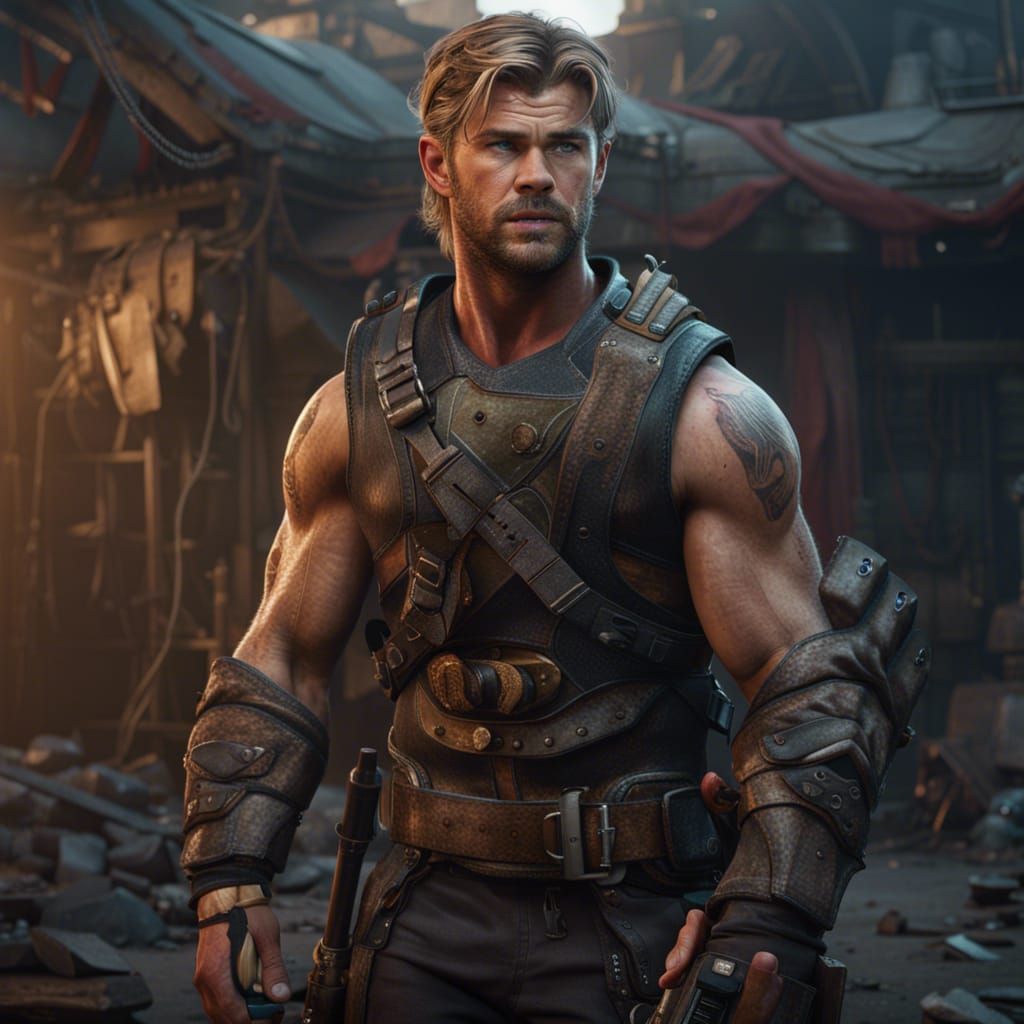 Muscular Survivor in Fallout Wasteland: Detailed Digital Art