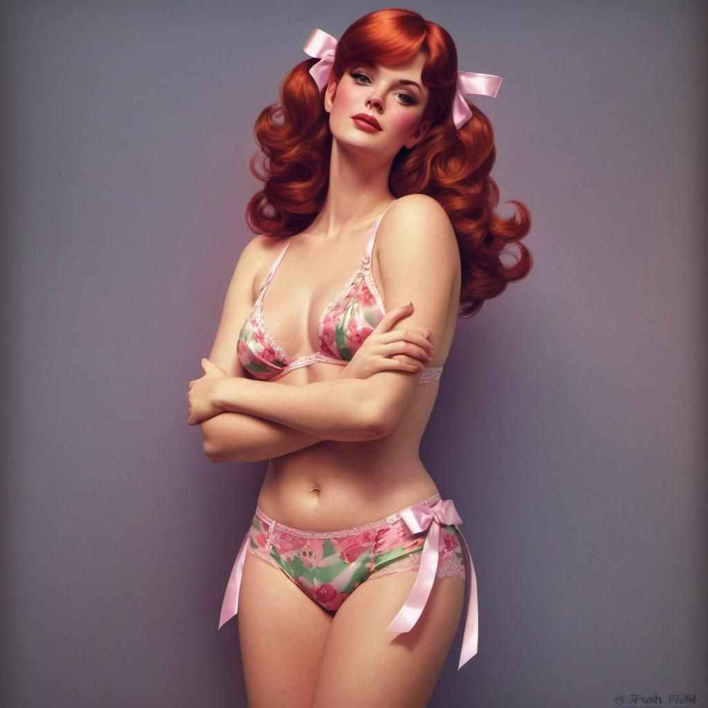 Red Haired Woman in Lingerie: Art Frahm Illustration