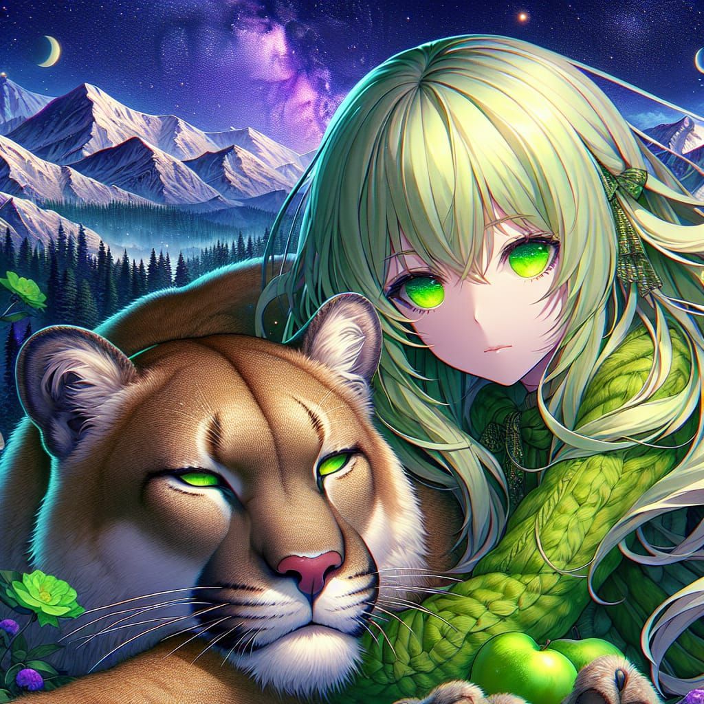 Anime Girl and Mountain Lion in Sierra Nevada
