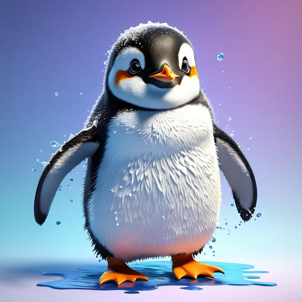 Hyperrealistic Kawaii Penguin Splash Art