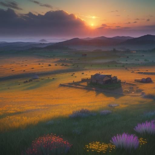 Fantasy Farm with Cavalry in Matte Painting Style