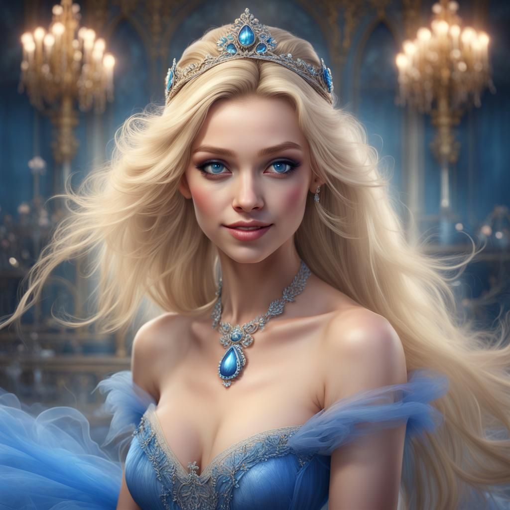 Beautiful Princess in Blue Prom Dress, Fantasy Portrait