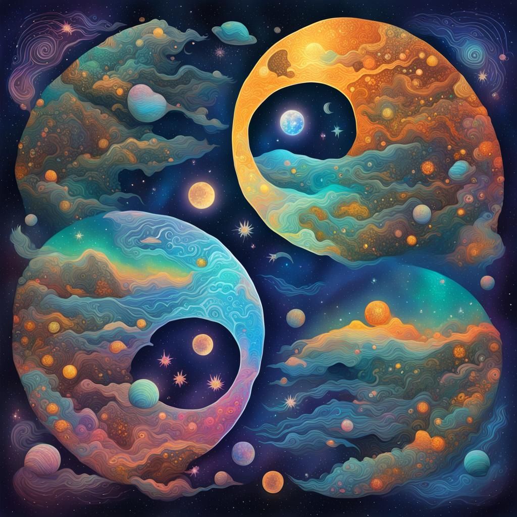 Yin Yang Holographic Astral Cosmic Illustration