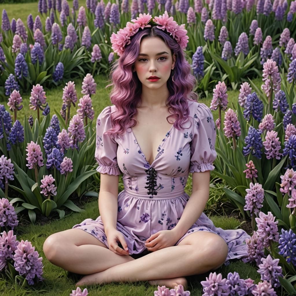 Hyacinth Flower as Nude Woman in Garden