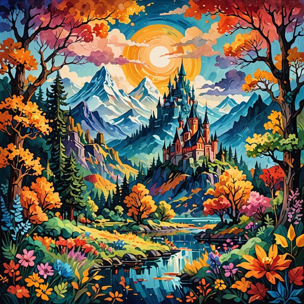 Gouache Fantasy World in 16-bit Pixel Art