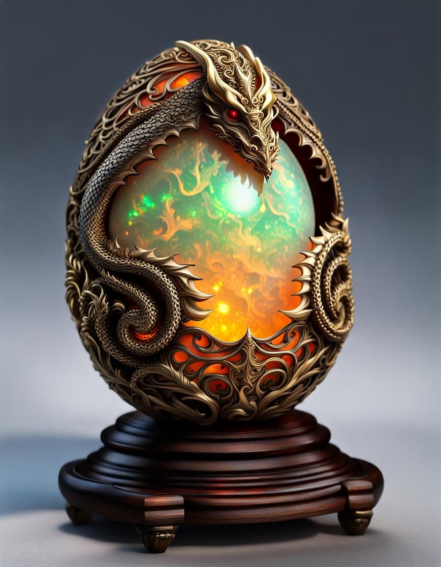 Fire Opal Dragon Egg with Golden Filigree